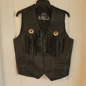 Leather King Black Fringe Vest Size 40 Men's Medium